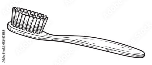 Detailed black outline drawing of a classic personal hygiene toothbrush suitable for dental care concepts, oral health awareness, and everyday bathroom routines.