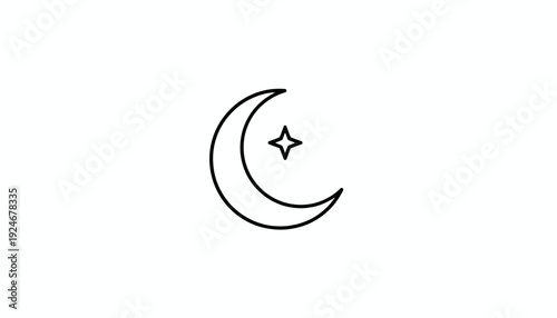Simple Crescent Moon and Star Icon, Celestial Night Sky Symbol, Minimalist Vector Art