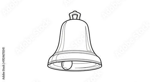 Simple Line Art Bell Icon, Vintage Style Drawing of a Classic Bell