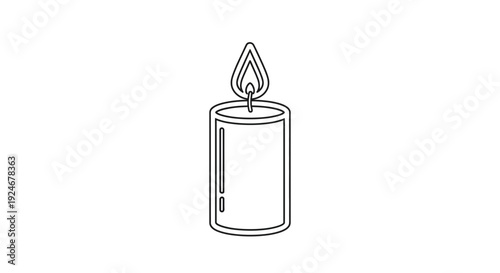 Simple Line Art Candle Flame Burning Brightly