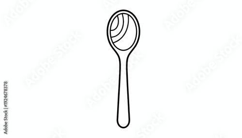 Simple Line Art Drawing of a Wooden Spoon on a White Background