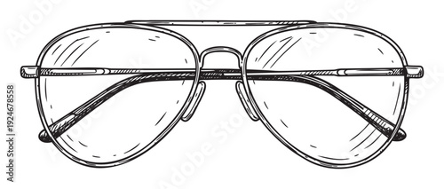 Black and white outline drawing of classic pilot style eyeglasses, ideal for visual branding, optical store promotions, or graphic design projects.