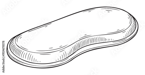 Simple handdrawn black and white sketch of a bar of soap or cleaning sponge perfect for hygiene product packaging and bathroom decor visuals