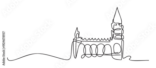 Abstract one line art depicting a grand castle or cathedral, ideal for modern graphic design projects, historical education content, or decorative home decor