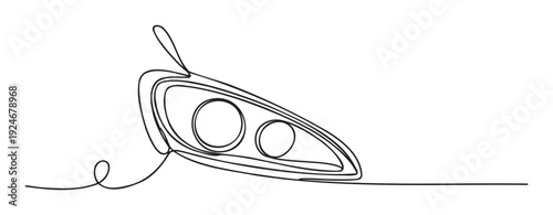 Continuous line drawing of a car headlight symbolizing modern automotive technology and sleek vehicle design ideal for industry presentations or transportation projects