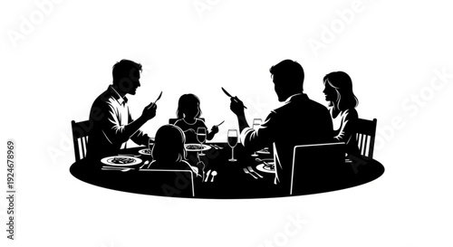 Silhouette of a family having dinner together