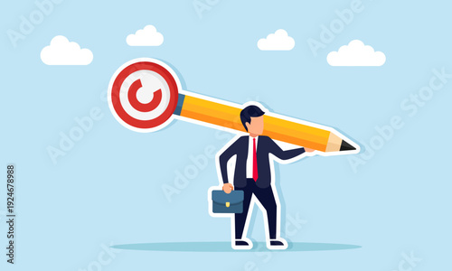 Businessman Holding Pencil with Copyright Symbol Illustration of Creating Unique Business Concept and Original Brand Idea