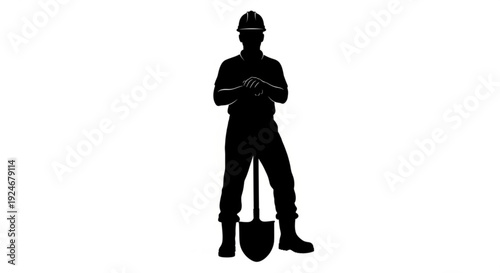 Black silhouette of a construction worker with a shovel