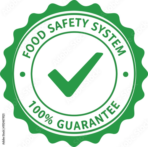 Green food safety system 100% guarantee badge with checkmark icon