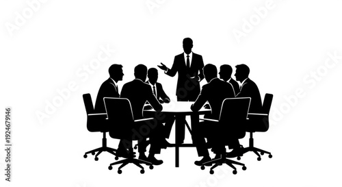 Black silhouette of business team meeting around a table
