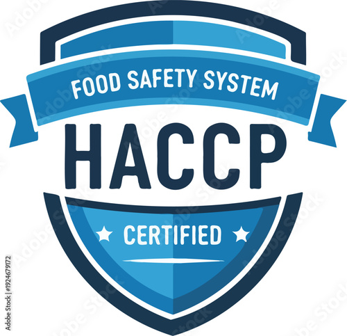 HACCP Food Safety System Certified blue shield badge vector
