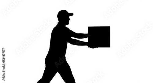 Black silhouette of a man carrying a box