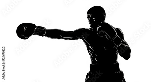 Black silhouette of a boxer in fighting stance