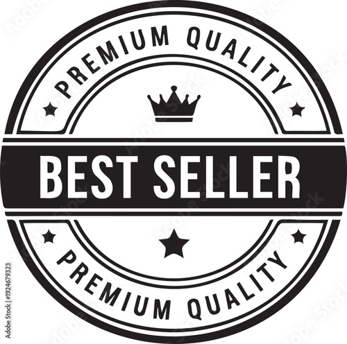 Best Seller premium quality black and white circular badge with crown and stars