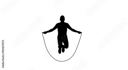 Silhouette of a person jumping rope in mid air with a happy expression