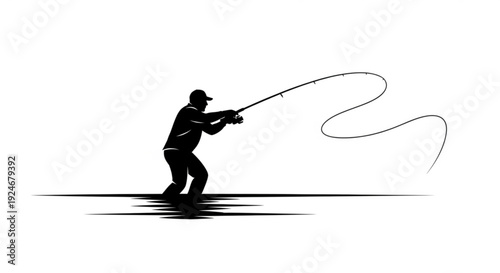 Silhouette of a man fishing with a rod