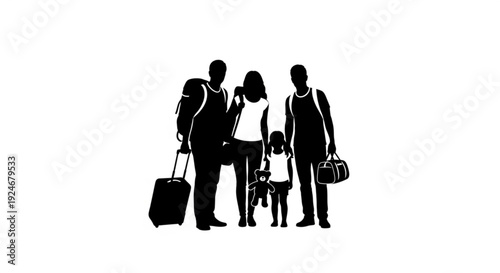 Black silhouette of a family with luggage standing together