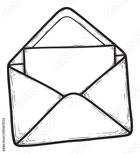 Classic open envelope featuring a blank paper for versatile use in messaging, invitations, announcements, or general correspondence purposes, presented in a clear, illustrative vector style