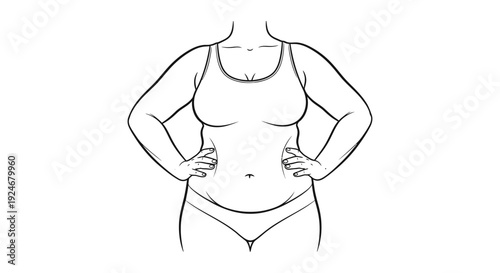 Plus Size Woman Body Outline Drawing, Body Positive Concept, Female Figure Sketch