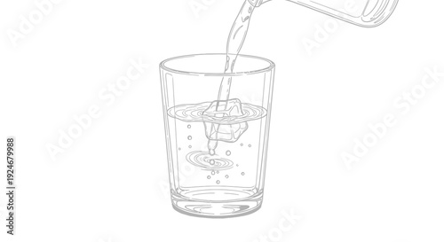 Pouring Ice Water into Glass: Refreshing Drink, Bubbles, and Ice Cubes