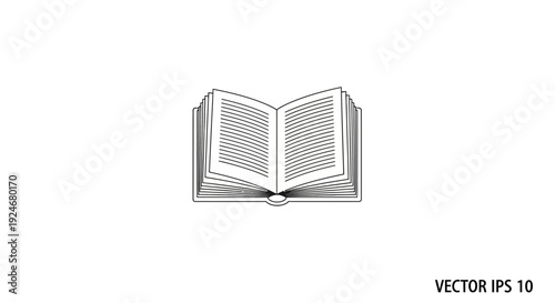 Open Book Illustration, Black and White Sketch, Education and Knowledge Concept