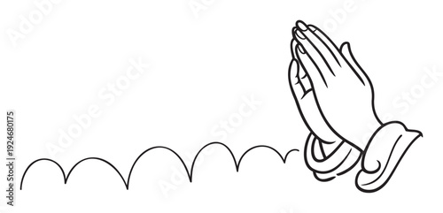 A compelling outline drawing of hands together in a praying gesture symbolizing hope and peace, perfect for use in spiritual guidance materials or thoughtful mindful designs.