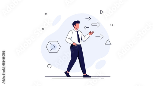 Man Making Decisions, Choosing Direction, Business Strategy, Flat Illustration