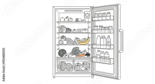 Open Refrigerator Full of Fresh Fruits and Vegetables, Healthy Food Storage