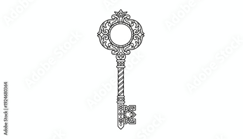 Ornate Vintage Skeleton Key, Antique Decorative Metal Key with Intricate Scrollwork