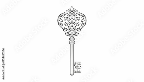 Ornate Vintage Skeleton Key with Intricate Scrollwork - Antique Brass Design