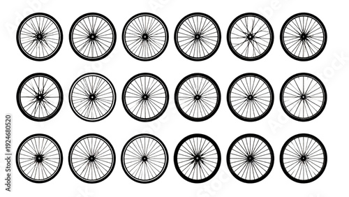 bicycle, wheel, vector, tire, vintage, illustration, bike, icon, sport, design, transport, cycle, transportation, tyre, symbol, circle, rim, spoke, compass, retro, pattern, travel, round, set, old
