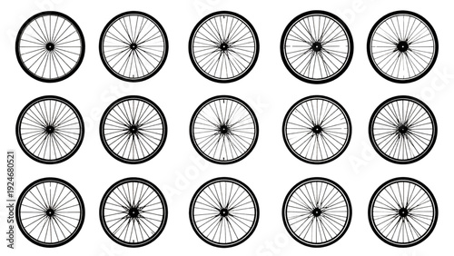 bicycle, wheel, vector, tire, vintage, illustration, bike, icon, sport, design, transport, cycle, transportation, tyre, symbol, circle, rim, spoke, compass, retro, pattern, travel, round, set, old