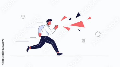 Man Running Fast, Abstract Shapes, Motion Blur, Speed Concept, Dynamic Motion