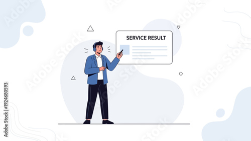 Man presenting service result on a screen, presentation, business, analytics, strategy