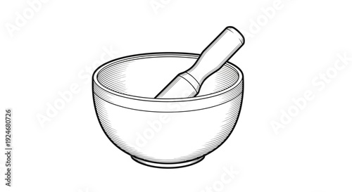 Mortar and Pestle Illustration: Grinding Herbs, Spices, or Medicine in a Kitchen or Lab