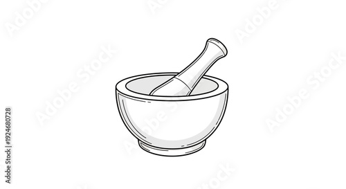 Mortar and Pestle Illustration: Grinding Herbs and Spices for Cooking and Medicine