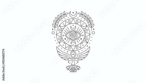 Mystical Eye Symbol with Wings and Ankh, Esoteric, Occult, Spiritual, Celestial, Alchemy