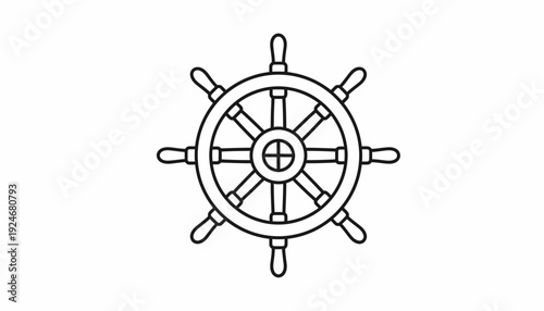 Nautical Ship Wheel Icon, Maritime Steering Wheel, Marine Navigation Symbol, Vector Illustration