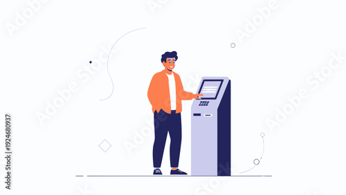 Man Using Self-Service Kiosk for Transactions and Information
