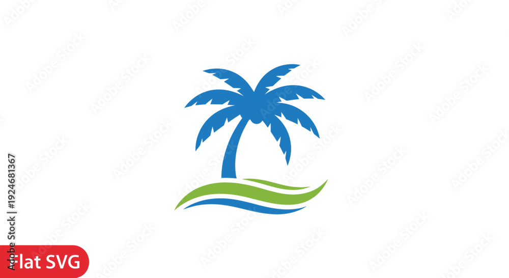 Obraz premium Minimalist Palm Tree and Waves Logo Icon