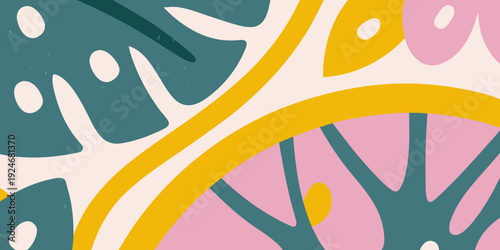 Abstract floral pattern with bold colors and organic shapes