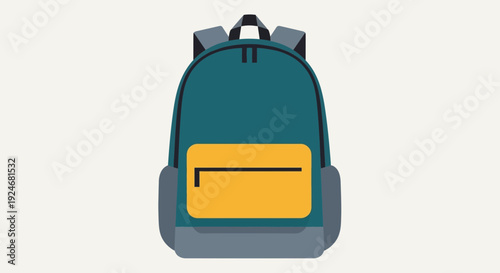 Teal Backpack with Yellow Pocket - Flat Design