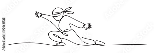 Dynamic single line drawing of an agile martial artist performing a powerful move, ideal for fitness, sports, or actionthemed graphic projects and modern branding solutions