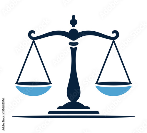 Scale justice icon, law symbol, legal balance, court justice, judiciary, flat vector