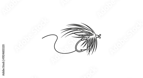 Minimalist Fly Fishing Lure Line Art Icon on White Background