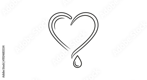 Minimalist Heart with Dripping Tear Symbolizing Sadness, Love Loss, or Empathy