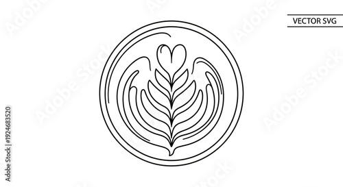 Latte Art Heart Shape on Coffee Foam, Minimalist Line Drawing Icon