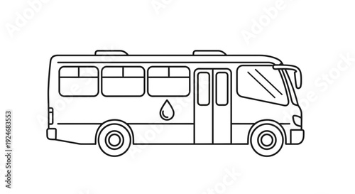 Line Art Icon of a Blood Donation Bus, Mobile Clinic, Healthcare Transport