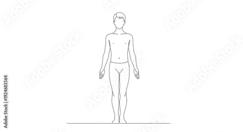 Line Art of a Young Man Standing in a Yoga Pose, Tadasana, Mountain Pose