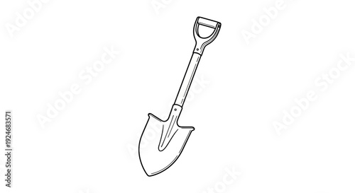 Line Art Drawing of a Shovel, Garden Tool Icon, Isolated on White Background